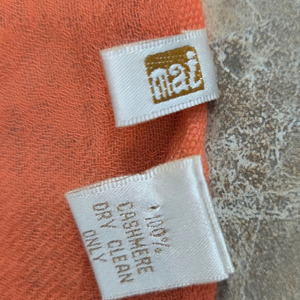 Mai 100% Cashmere Scarf Orange Lightweight Fringe Wrap Rectangle Luxury Shawl - Picture 5 of 6